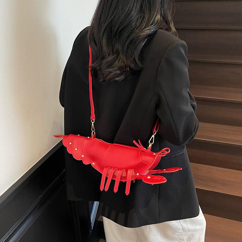 Bolso cruzado peculiar con forma de langosta, temático de diseño a pequeña escala