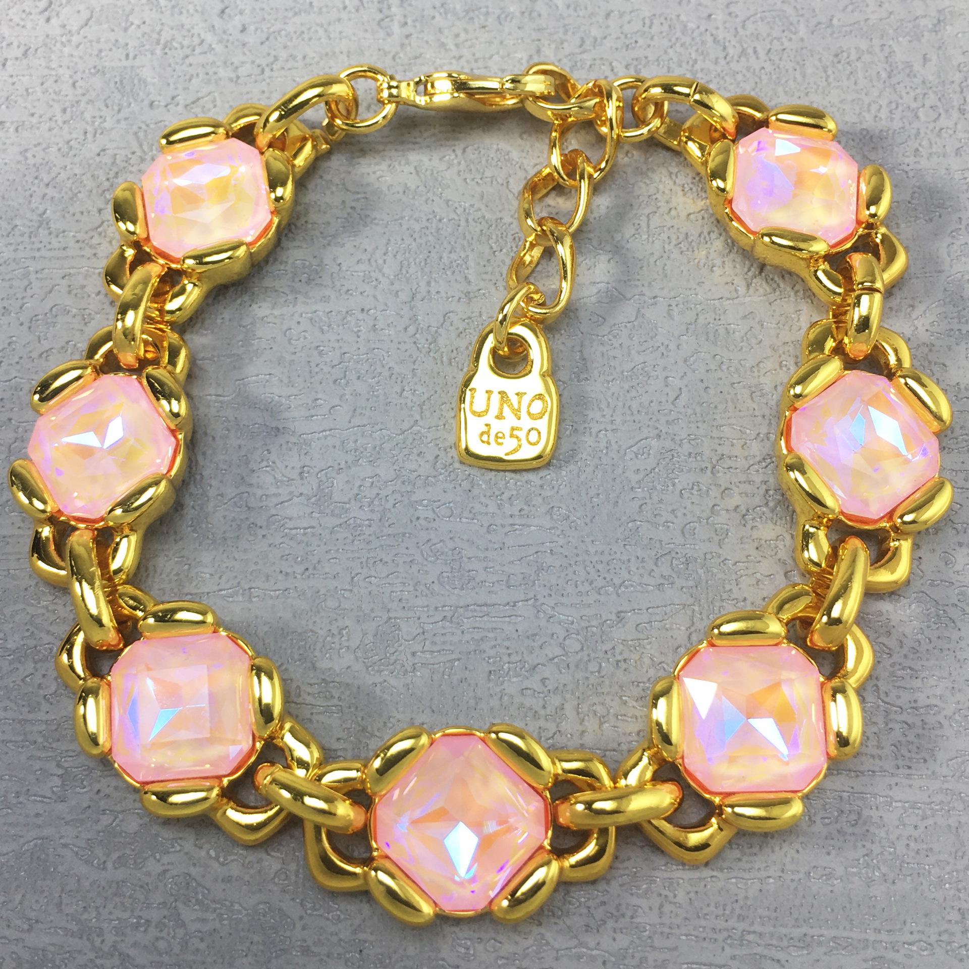 UNOde50 2024 Exquisite Pink Gemstone Women s Bracelet - High-Quality Romantic Jewelry Gift