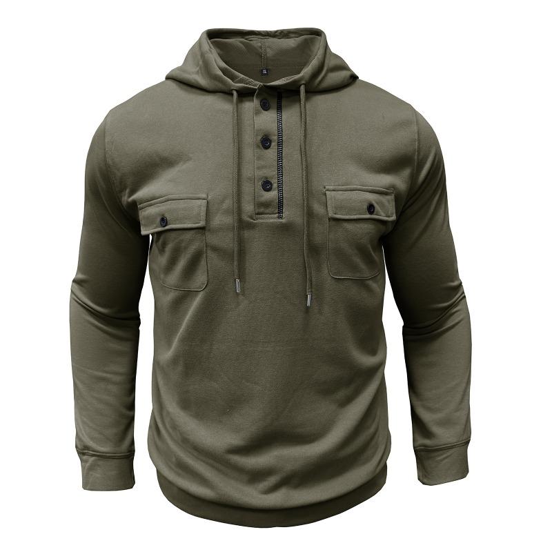 Men Outdoor Long Sleeve Multiple Pockets Drawstring Hooded Sweatshirt
