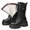 Fashion Snow Boots Female Genuine Leather New High Heel Platform Women Ankle Boots British Style Natural Wool Warm Women Winter Boots