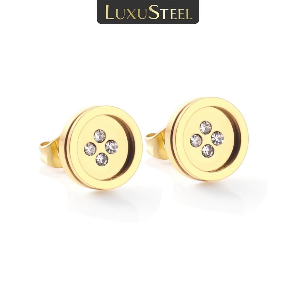 Damen Accessoires Edelstahl Rund Zirkonia Anti-Allergie Stecker Ohrringe Goldfarbe Ohrring Schmuck