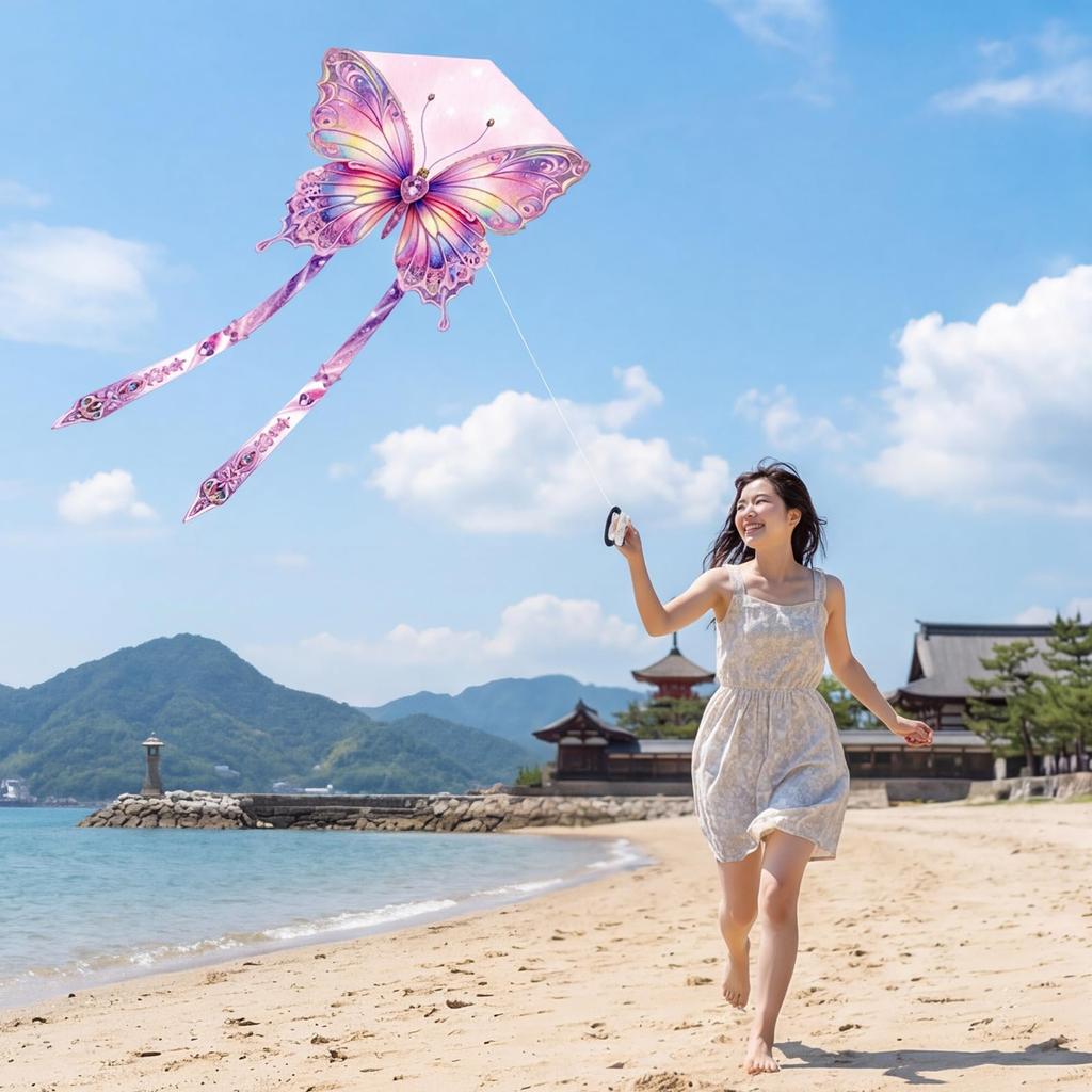 Butterfly Kite Toy, Butterfly Type, 100m Kite String Winder and Storage Bag Included, Long Tail, Easy To Fly, Large Single Line Kite, Suitable for