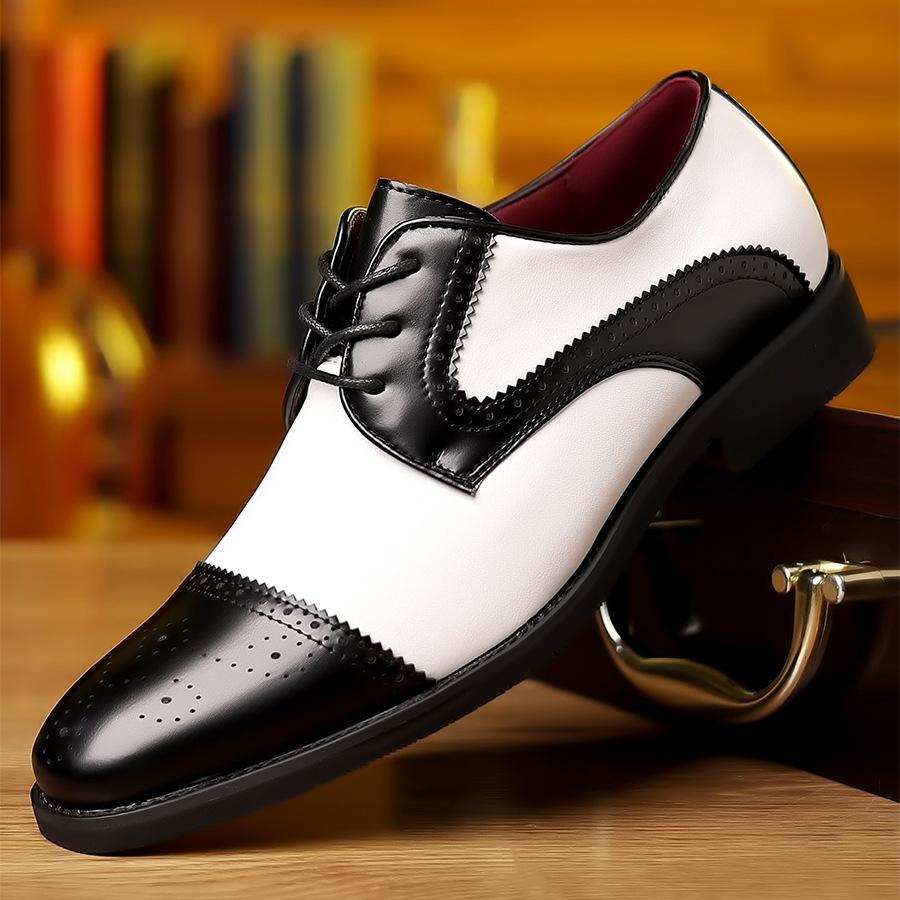 

2025 popular men s pointed leather shoes business dress versatile leather shoes foreign trade retro British style casual men s shoes 39 белый