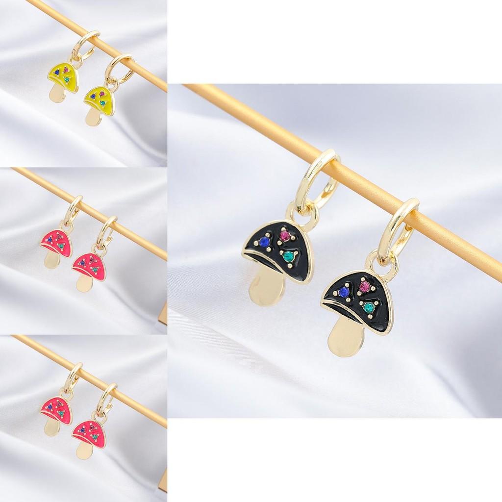 Modern Fashionable Asymmetrical Alloy Mushroom Earrings In Vibrant Colors For Women