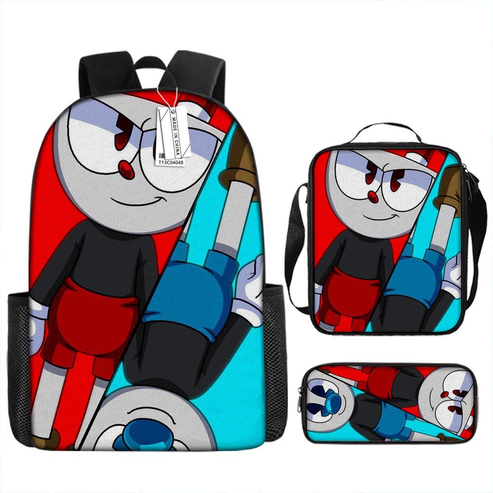 Popular New Teacup Head Cuphead Student Schoolbag Boys Backpack Backpack Satchel Bag Pencil Case Waterproof