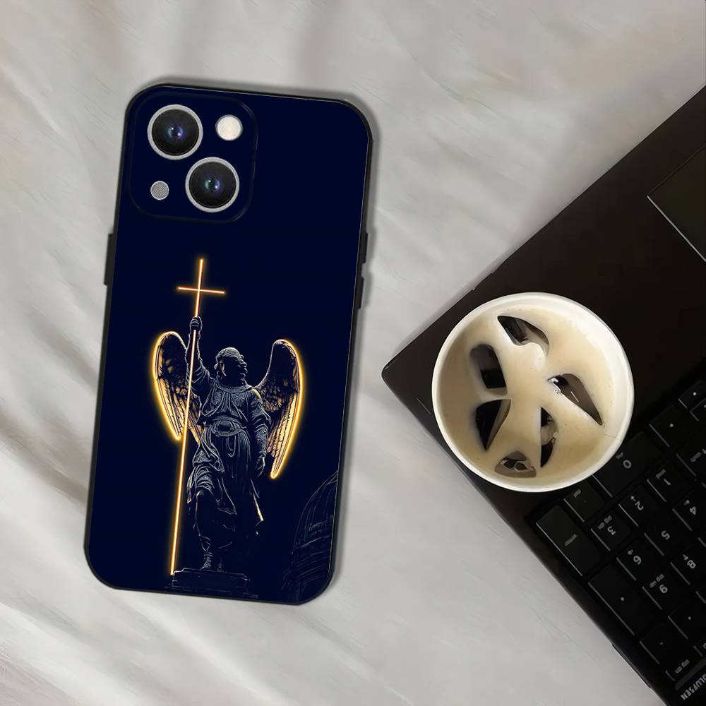 Archangel Michael Cross Phone Case For iPhone 16,15,14,13,12,11,Pro,XS,Max,XR,Plus,E,SE4,Mini Black Soft Cover