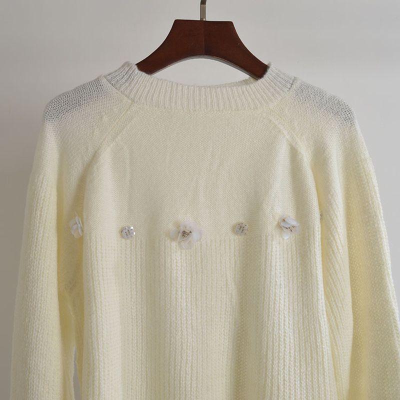 French Simplicity New Round Neck Pullover Crochet Knitwear Women's Clothing Fall Idle Style Loose-Fitting Long Sleeve Sweater Tops