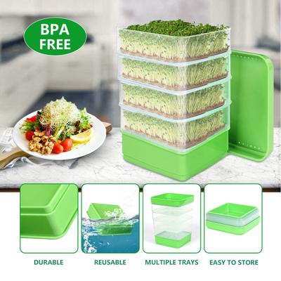 4 Tier Stackable Sprouter Kit Plastic Space Saving Multipurpose Square Micro Vegetable Planting Tray for Bean Microgreens