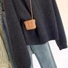 Fall Winter Pullover Women Style Refined Shell Button Turn Down Collar Long Sleeve Premium Half Zip Knit Sweater