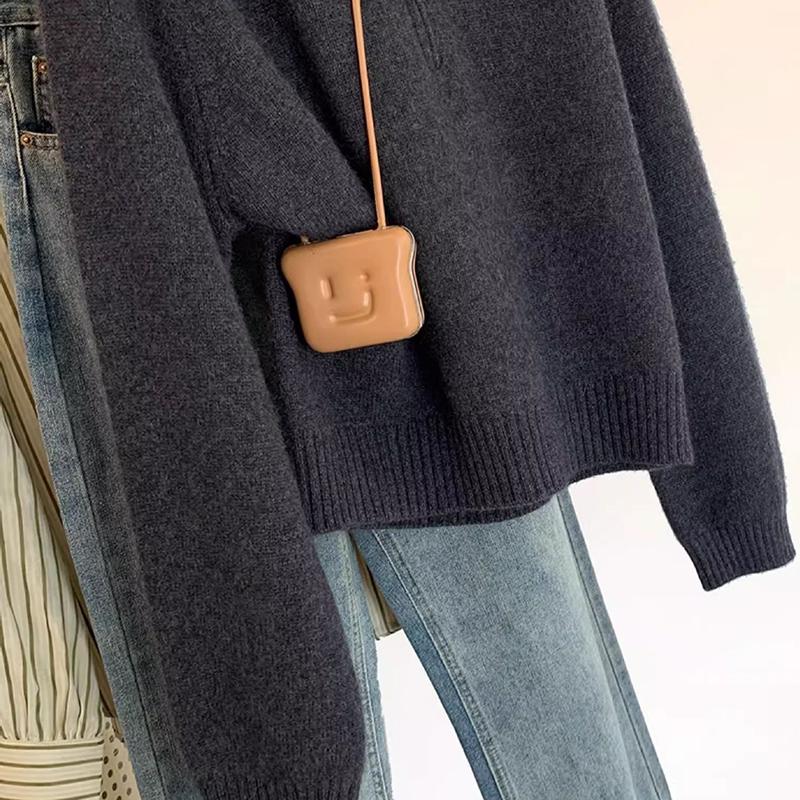 Fall Winter Pullover Women Style Refined Shell Button Turn Down Collar Long Sleeve Premium Half Zip Knit Sweater