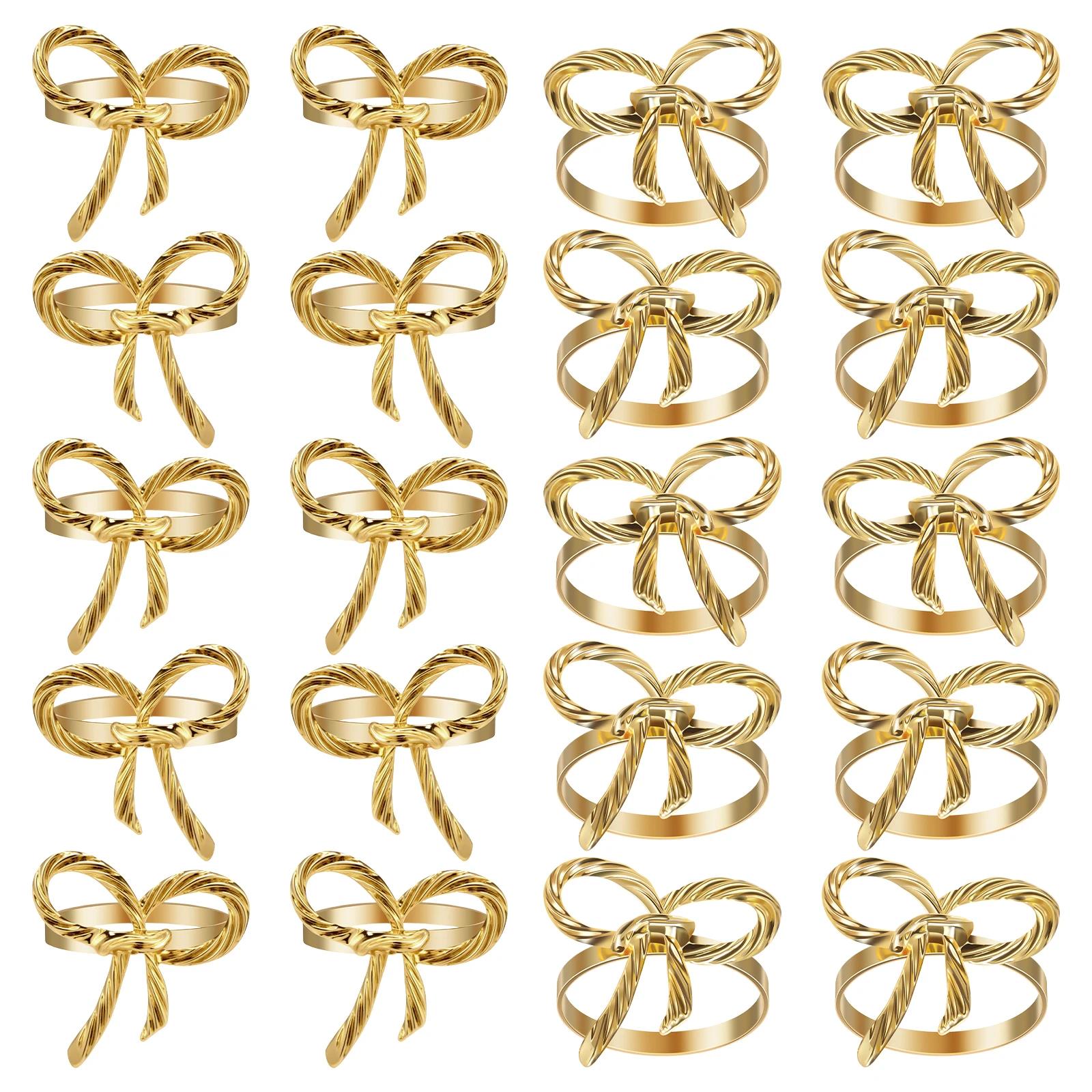 

20Pcs Bowknot Napkin Rings Vintage Hollow Out Metal Napkin Holder for Christmas Thanksgiving Wedding Banquet Table Decorations