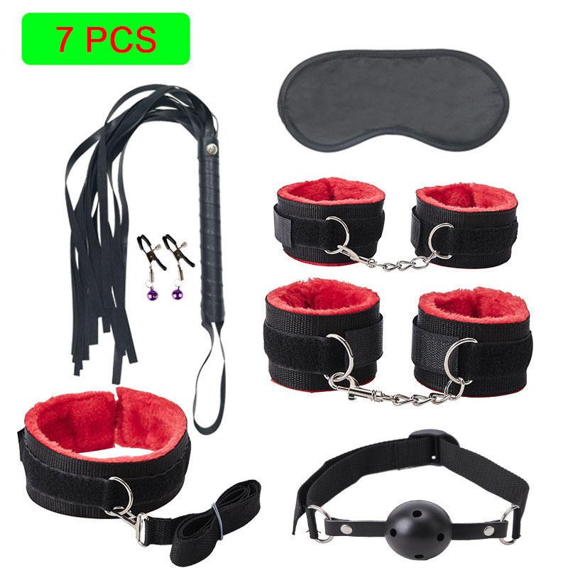 Sexy Nylon BDSM Kits Plush Sex Bondage Set Handcuffs Sex Games Whip Gag Nipple Clamps Sex Toys For Couples Exotic