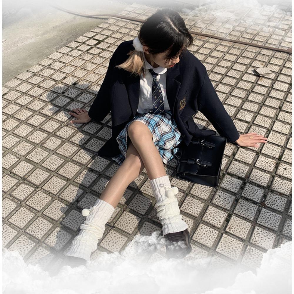 White Hairball Socks Cover Solid Color Stacking Socks Skinny Legs Jk Japanese Leg Cover Korean Version Student Versatile Lolita Autumn and Winter Thic