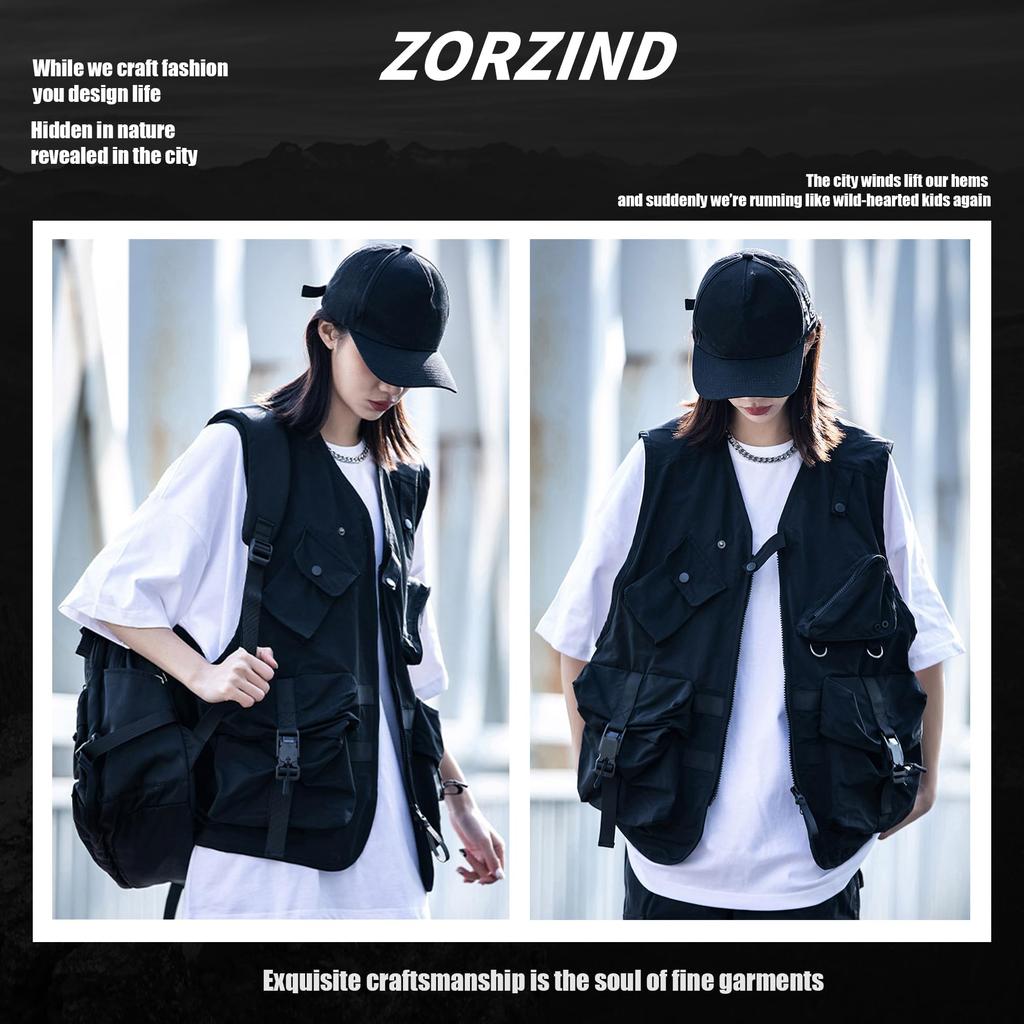 ZORZIND Outdoor Black Functional Windproof Mesh Vest for and Stylish Vest and Set Wear Fishing, Mountaineering, Photography, Camping, T-Shirt (2