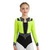 Girls Gymnastics Leotard Long Sleeve Keyhole Back Shiny Rhinestones Figure Skating Dancewear