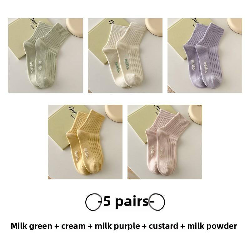 5 Pairs of New and Fresh Mid Calf Cotton Socks for Women In Autumn and Winter