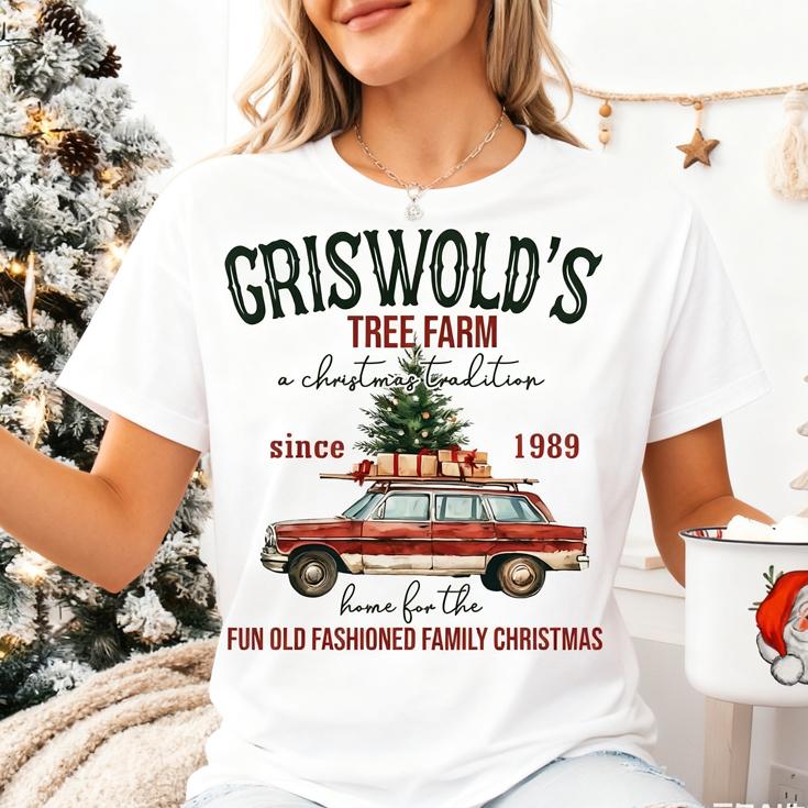 Griswold Christmas Tree Farm Pattern Print Tshirt Unisex Shortsleeved Retro Christmas Gift Fashion Tops Clothing