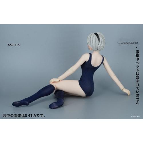 OBEST SAtoys 1/6 JK High School Girl Swimsuit Uniform Set (Blue and White) - Includes Shirt, Tie, Pleated Swimsuit, Socks, and Shoes (SA011A/SA011B)