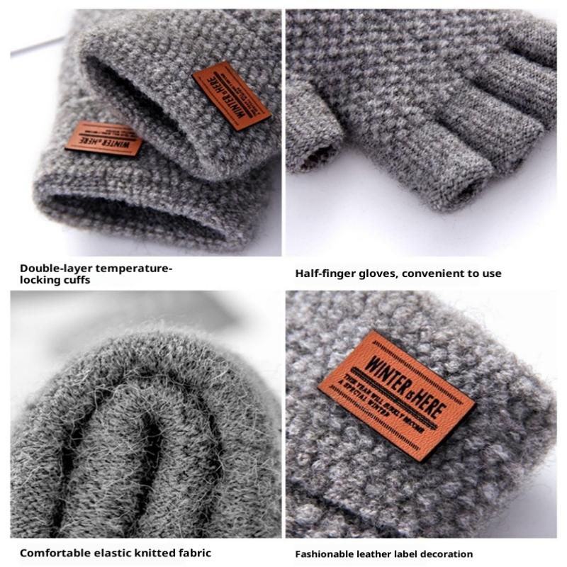 1 Paar Schwarze Unisex Halbfinger Fingerlose Handschuhe Für Damen Herren Wolle Strick Handgelenk Baumwolle Gothic Handschuhe Winter Warm Trainingshandschuhe