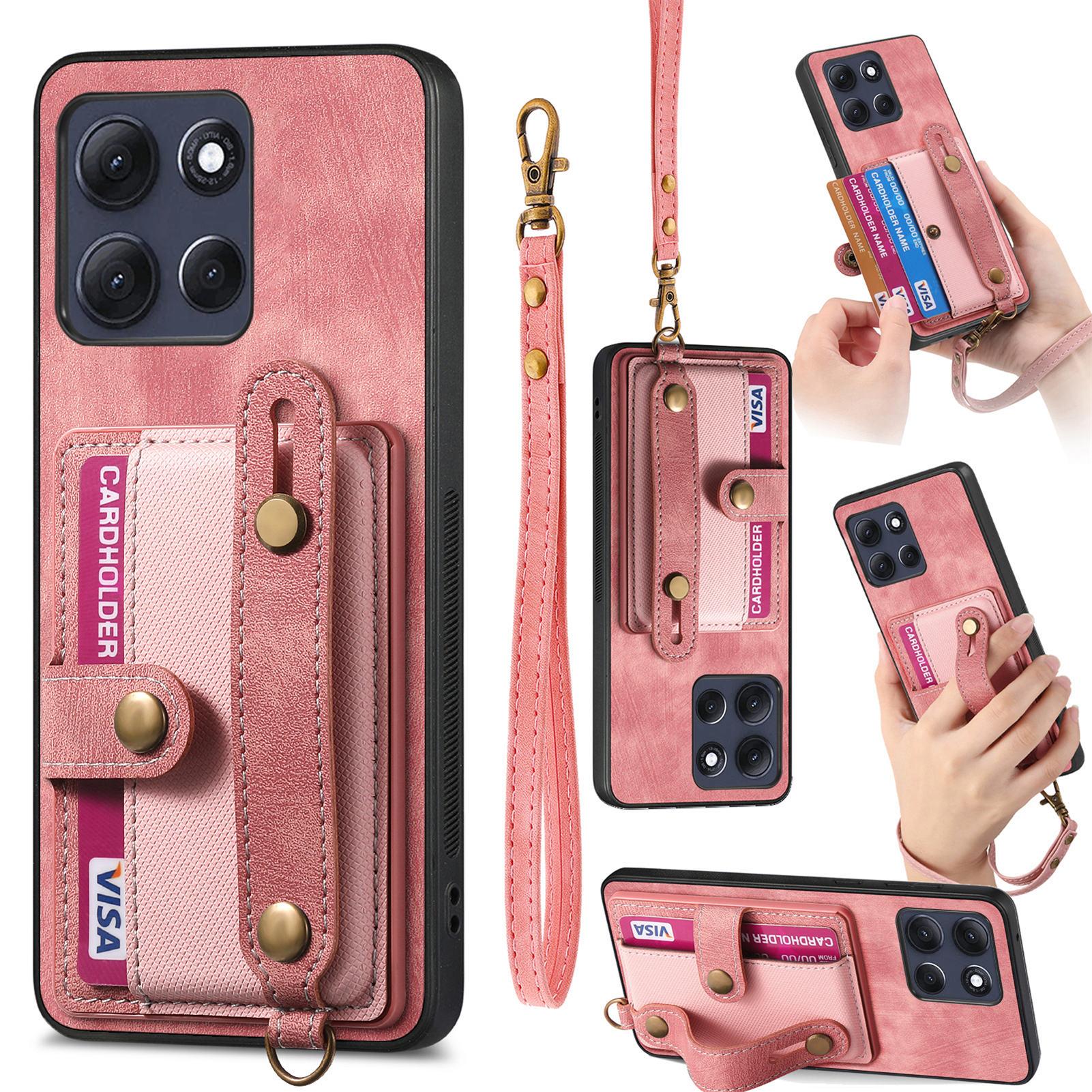 

For Motorola Moto G86 5G Case Retro PU Leather Back Phone Cover with Card Holder/Wristband Kickstand