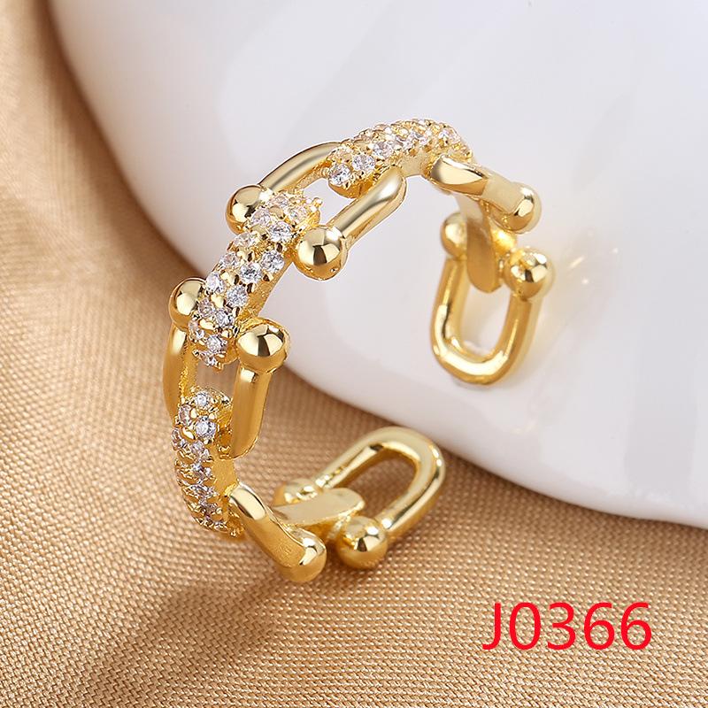 2026 18K Gold Plated Ring Women's Vintage Diamond Ins Simple French Light Luxury Index Finger Geometric Opening Irregular Ring Trend
