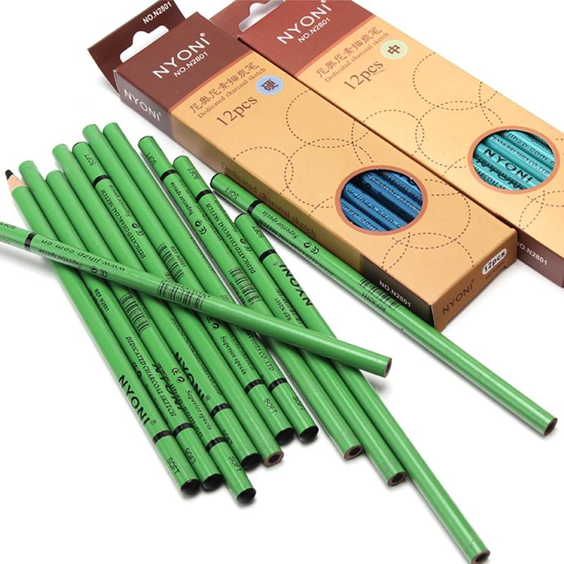 Artist Charcoal Pencil Set Sketching Pencil Thick Lead Smooth Writing for Painter Drawing Writing Shading Blending 12pc