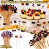 100pcs/bag Halloween Party Toothpicks Ghost Fruit Fork Buffet Dessert Cocktail Disposable Skewers Bamboo Pick Home Party Supplie