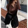 Solid Color V-Neck Long Sleeve Knit Sweater Top for Women, Spring 2025 Slim Fit