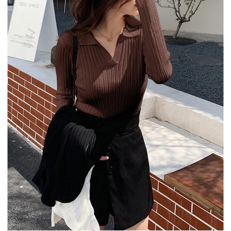 Solid Color V-Neck Long Sleeve Knit Sweater Top for Women, Spring 2025 Slim Fit