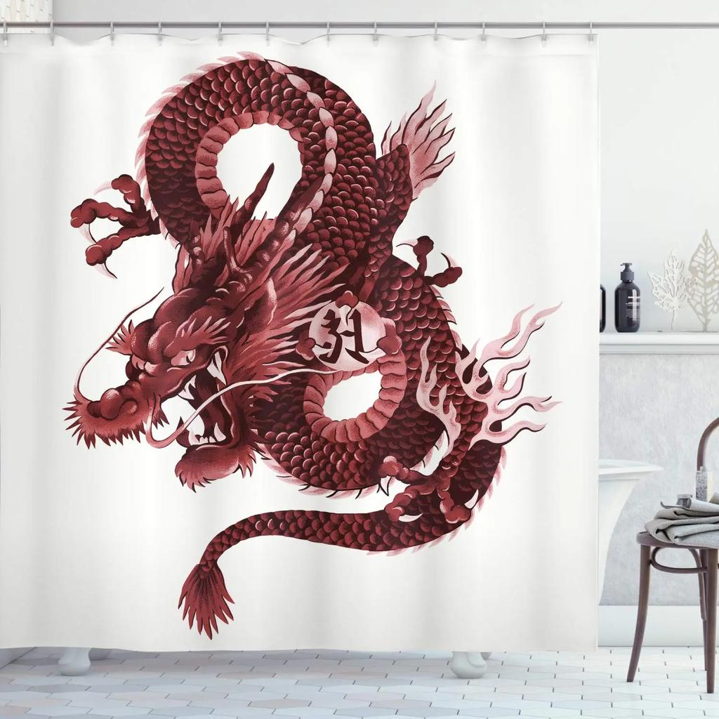 Thème Fantasy Médiévale Dragon Violet Rideau de Douche Animaux Magiques Tissu Polyester Rideau de Bain Pour Décoration de Salle de Bain Avec Crochets