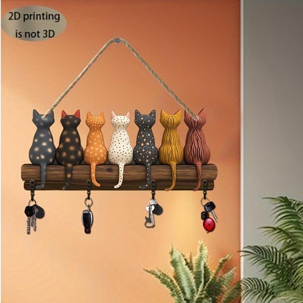 Katzenrücken-Form Schlüsselhalter Holz Schlüsselhaken Geschenk Wandmontiertes Schlüsselregal Eingangsbereich Flur