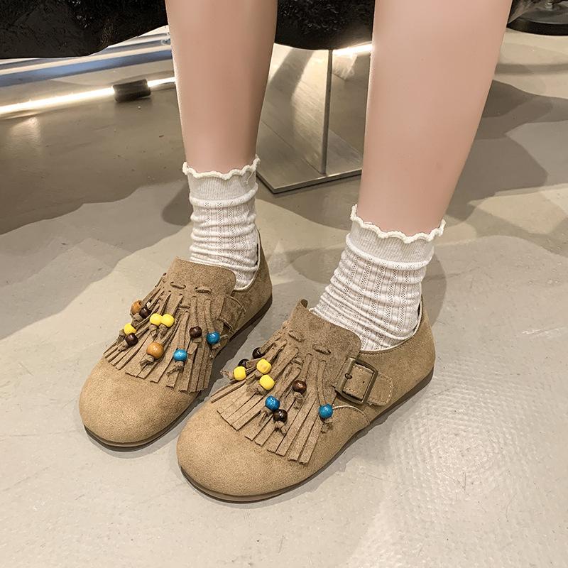 Retro buckle tassel autumn new flat-bottomed one-pedal single shoes Doudou shoes