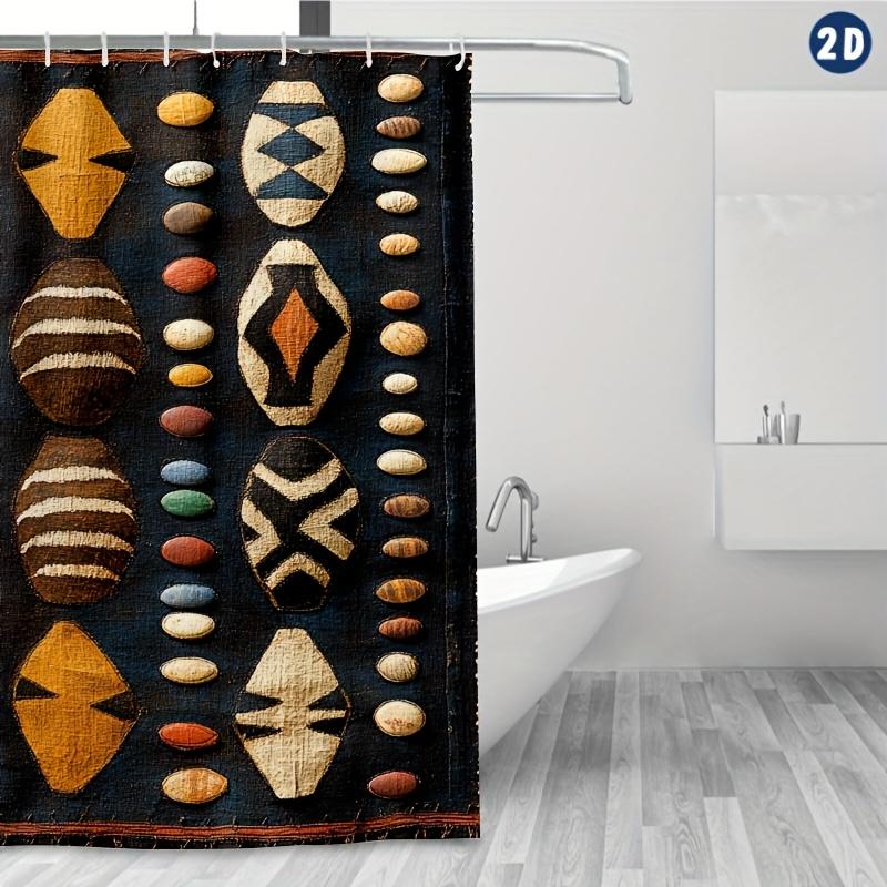 African Mudcloth Pattern Shower Curtain Vibrant Geometric Design Coffee Brown Black Decor Bathroom With Hooks