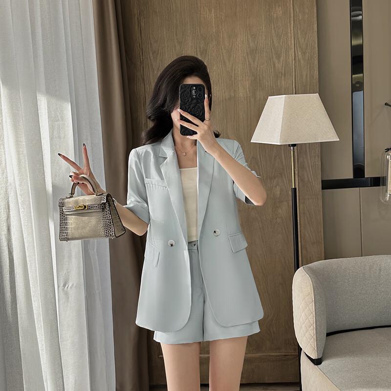 Women's Short Sleeve Suit Jacket & Shorts Set