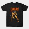 Maglietta da Uomo Nera in Cotone Conan il Barbaro Vintage Usurata Guerriero dei Fumetti con Spada Retro
