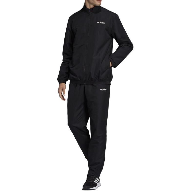 adidas Stand Collar Solid Color Long Sleeve Jacket Comfortable Elastic Pants Casual Sports Suit Men Suit Black DV2461