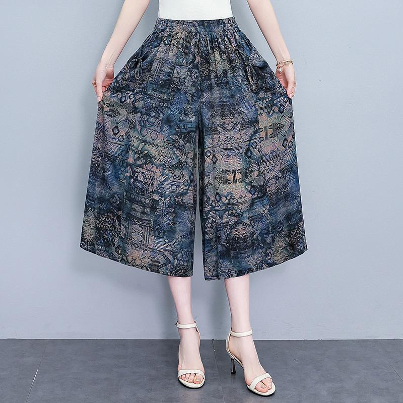 

Summer Wide Leg Pants for Women Vintage Clothes Elegant Plus Size Casual Elastic Waist Casual Pants 4XL