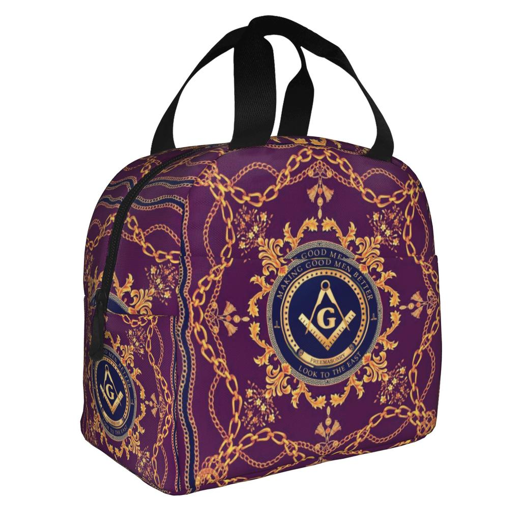 Freemasonry Symbol Lunch Bag Women Masonic Mason Freemason Thermal Cooler Insulated Lunch Box for Adult Office