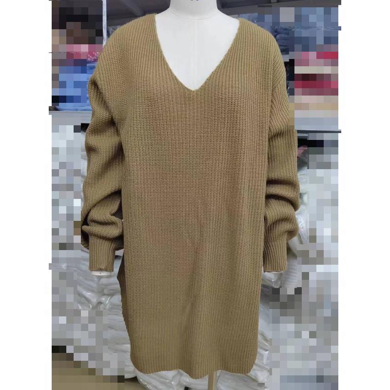 Women's Autumn and Winter Plus Size Slouchy V-Neck Knit Sweater