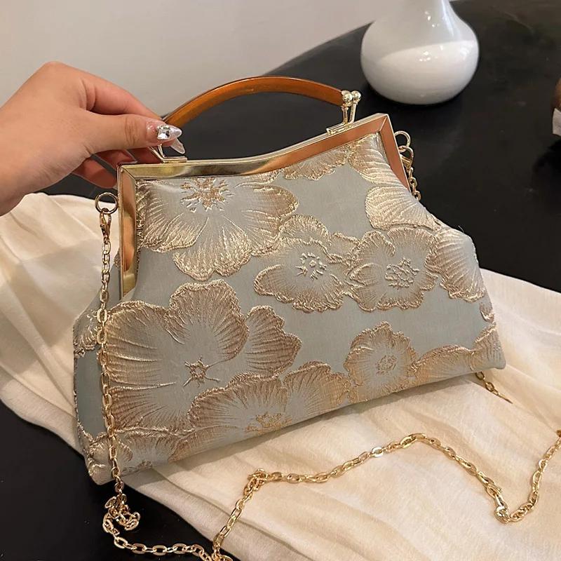 

Винтажные вышитые цепочки сумки через плечо для женщин сумки Цветочные почтальоны Кошельки и сумки Клатч Вечерние сумки-тоуты Ручка-клипса из ракушки