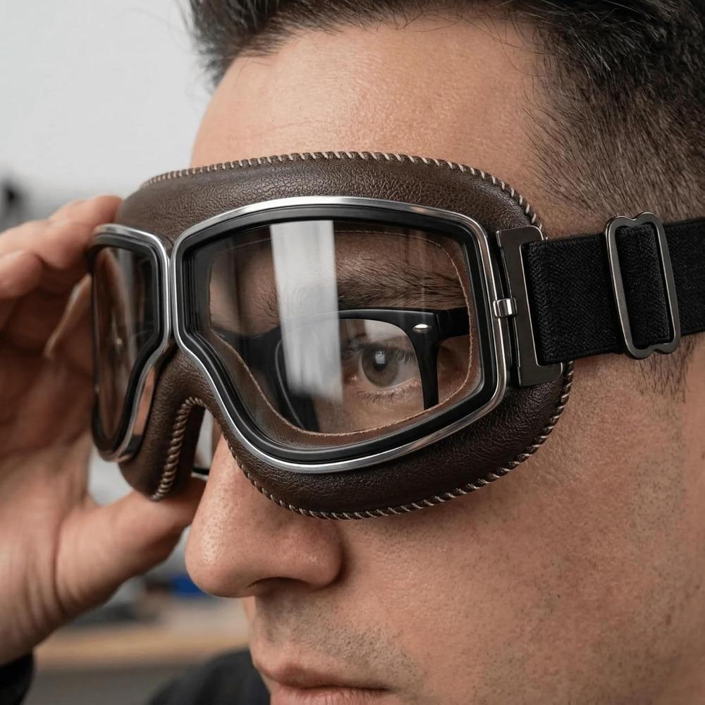 Vintage Motorcycle Goggles, Suitable for Wearing Over Prescription Glasses, with Soft-padded Non-slip Strap and Riding Goggles