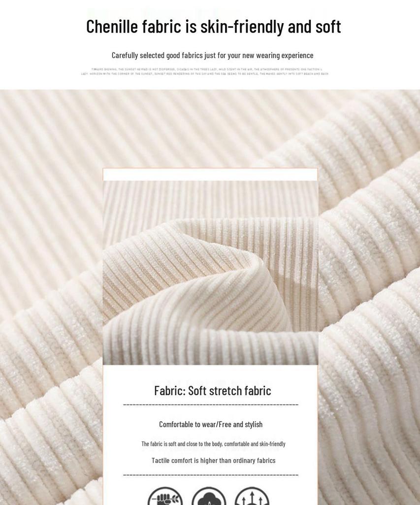 Petite 145cm Chenille Wide-Leg Fleece-Lined Pants: Women's Autumn/Winter Loose Height-Enhancing Casual Pants