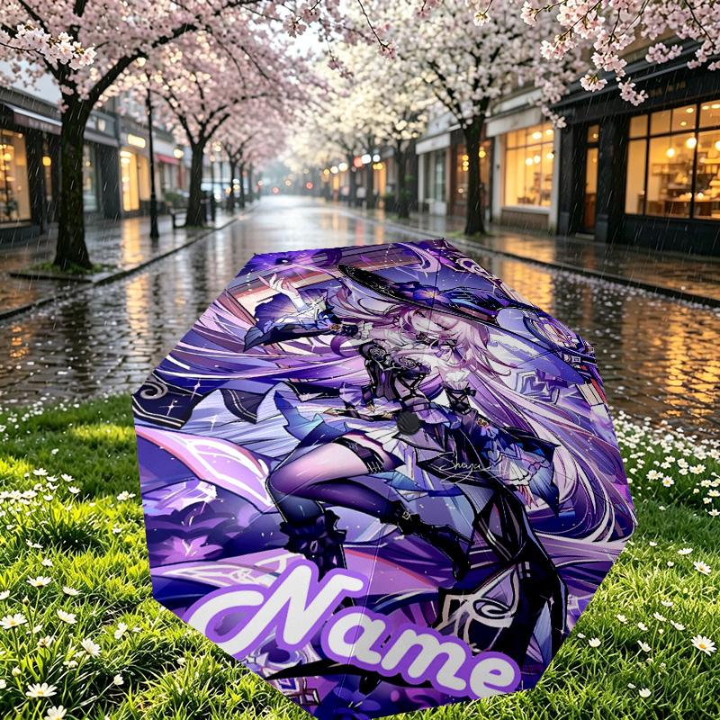 Custom Name Personalized Genshin Impact Print Umbrella, Auto Open Close, 8‑Rib Sturdy Frame, Commute Camping Hiking Use, Birthday Gift