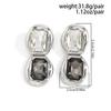 18K Silver Plated Two Tone Crystal Pendant Earrings, Stainless Steel Large Gemstone Declaration Earrings, Women's Modern Jewelry