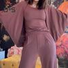 3 Pcs/Set Women Vest Coat Pants Suit Round Neck Sleeveless Solid Color Blouse Elastic Waist Wide Leg Trousers Daily Wear Sport Outfit Fall Spring