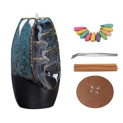 Rückfluss-Räuchergefäß mit 10 Kegeln, kreativer Lufterfrischer, Wasserfall-Räucherkegelhalter, Heim-Zen-Dekoration, Aromatherapie-Ornament für Spa