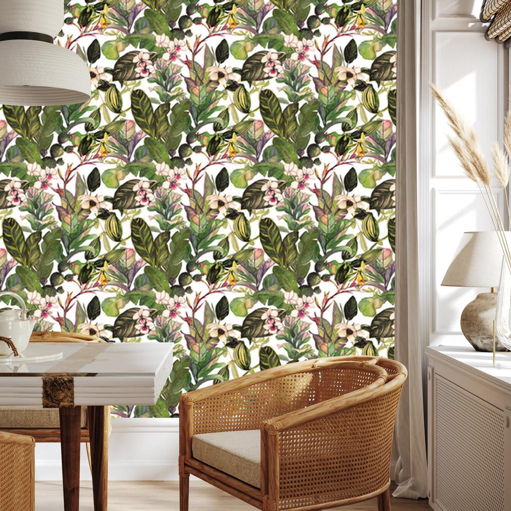 Tropical Leaves with Cacti Wallpaper for Living Room and Bedroom 50x1000