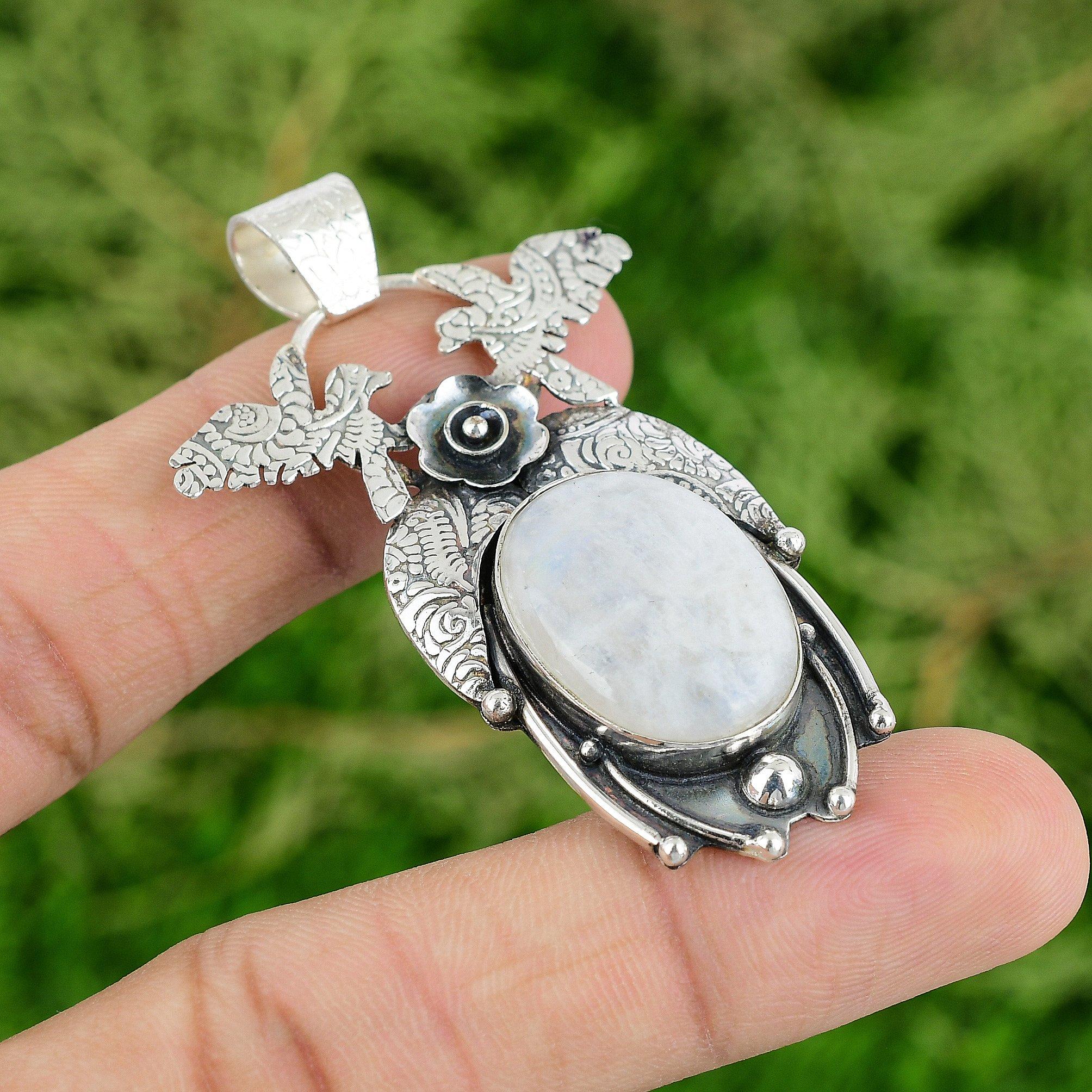 

Кулон из радужного лунного камня, кулон с драгоценным камнем, кулон из стерлингового серебра 925 пробы, украшения ручной работы, подарки для него