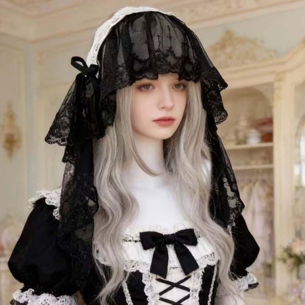 Schwarz / Weiß Spitze Schleife Haarband Gothic Stil Lolita Mädchen Stirnband Lolita Kopfschmuck Party