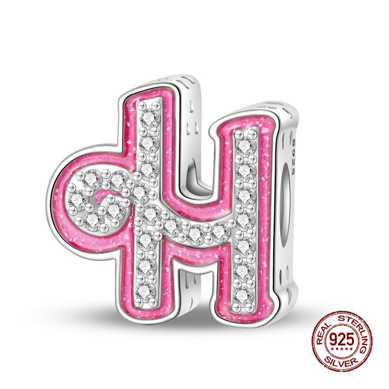 New In 26 Pink Pave A- Z Alphabet Beads Copper Love Letter Charm Fit Original 3Mm Charms Bracelet Bangle Fine Jewelry Gifts